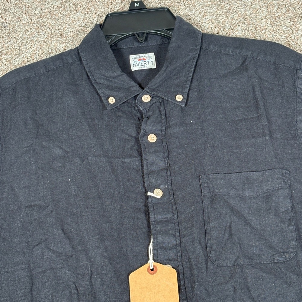 Faherty SS Laguna Linen‎ Shirt Rib-Ridge Black MWU2507 Mens M New